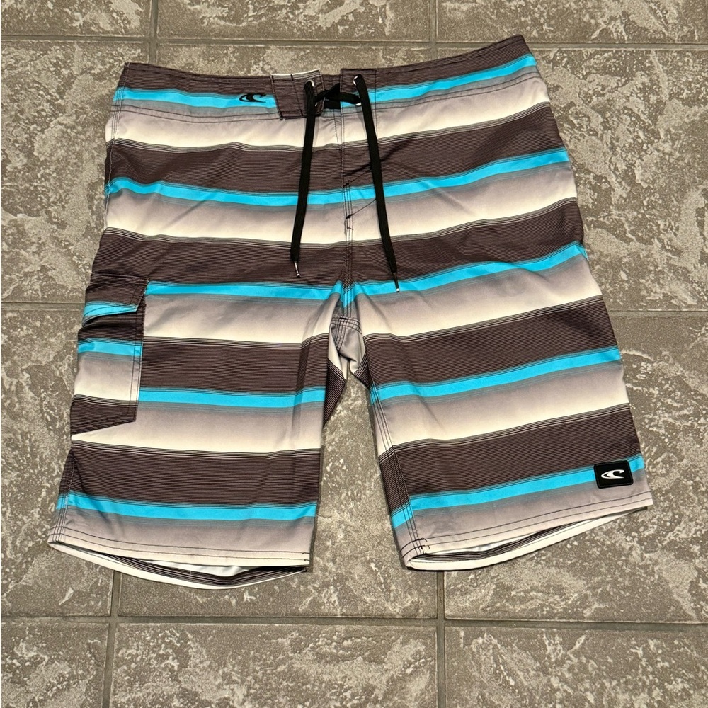 O"neill Surfboard Men's Shorts 32"x10" Casual Short Blue-Black Gray